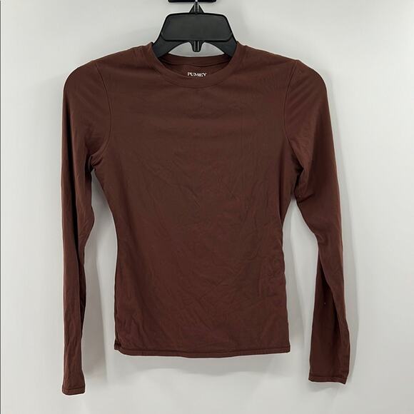 Pumiey Women's Long Sleeve Crew Neck Slim Fit Top - Brown - XS - Picture 1 of 5
